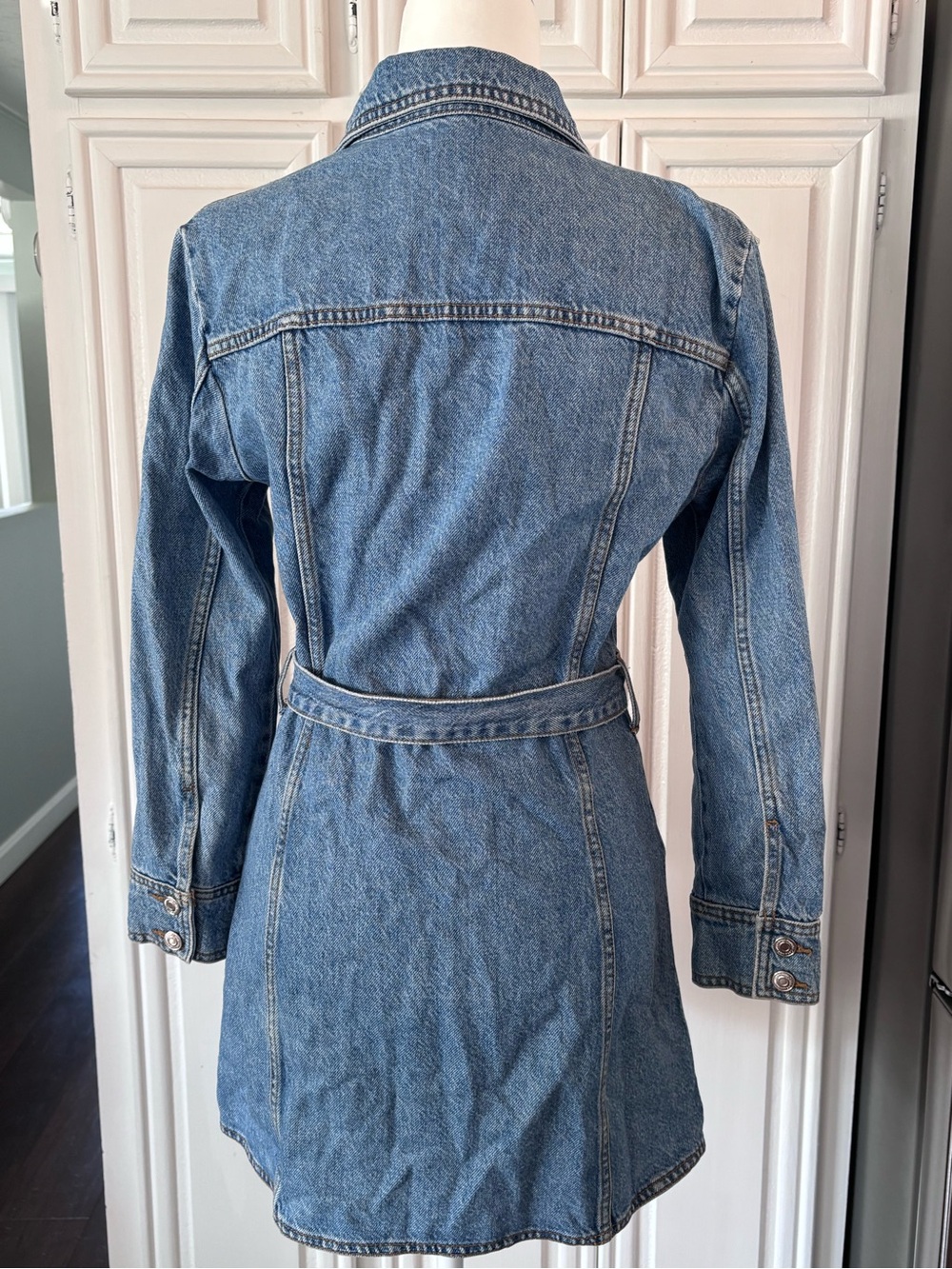 Zara Light Blue Denim Shirt Dress with Logo Tag sz S - Picture 4 of 13